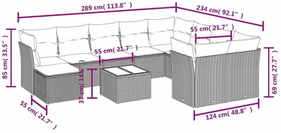 Sofa Sodo komplektas su pagalvėlėmis, 11 dalių, smėlio, poliratanas