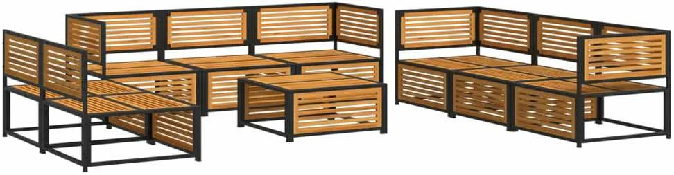 Lauko baldų komplektas Sodo komplektas su pagalvėlėmis, 9 dalių, akacijos masyvas