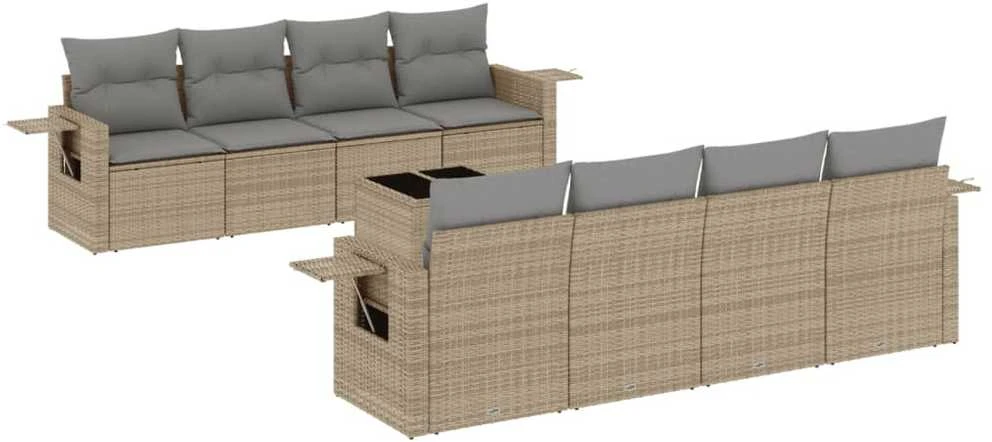 Sofa Sodo komplektas su pagalvėlėmis, 9 dalių, smėlio, poliratanas