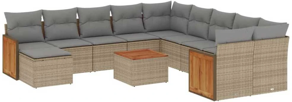 Sofa Sodo komplektas su pagalvėlėmis, 12 dalių, smėlio, poliratanas