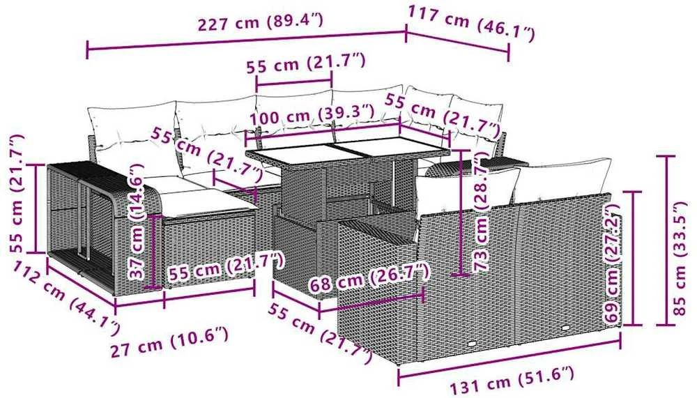 Sofa Sodo komplektas su pagalvėlėmis, 11 dalių, smėlio, poliratanas