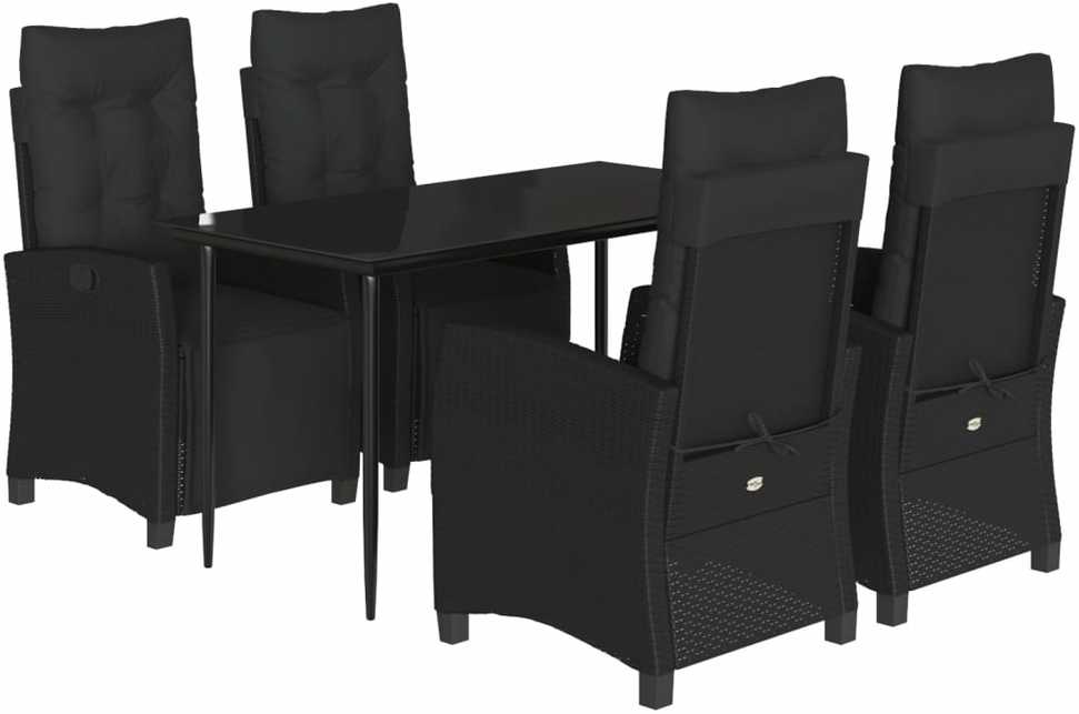 Lauko baldų komplektas Sodo komplektas su pagalvėlėmis, 5 dalių, juodas, poliratanas