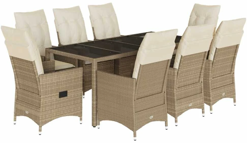 Lauko baldų komplektas Sodo komplektas su pagalvėlėmis, 9 dalių, smėlio, poliratanas