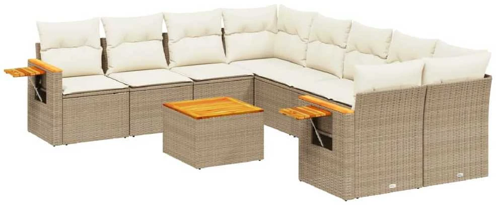 Sofa Sodo komplektas su pagalvėlėmis, 9 dalių, smėlio, poliratanas