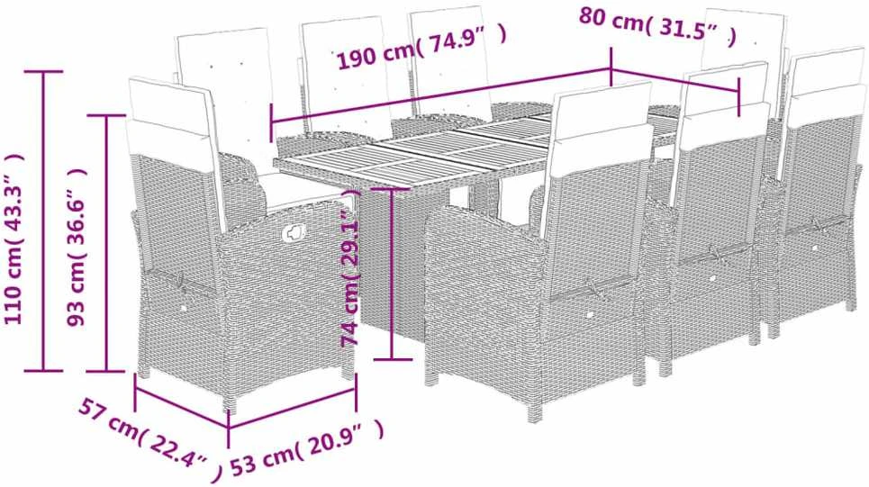 Lauko baldų komplektas Sodo komplektas su pagalvėlėmis, 9 dalių, smėlio, poliratanas