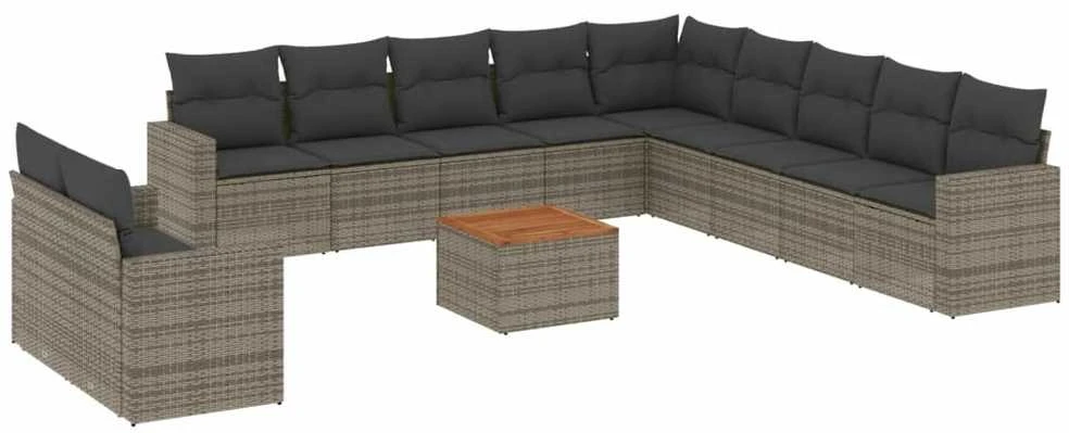 Sofa Sodo komplektas su pagalvėlėmis, 12 dalių, pilkas, poliratanas