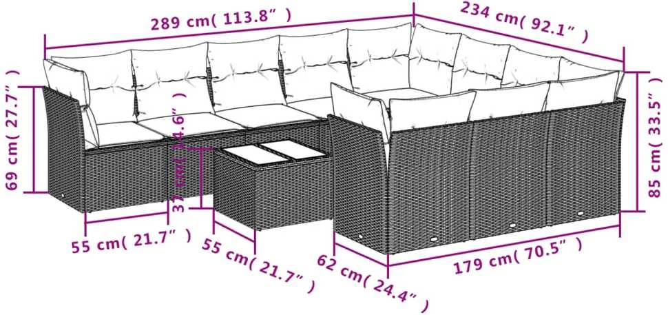 Sofa Sodo komplektas su pagalvėlėmis, 11 dalių, pilkas, poliratanas