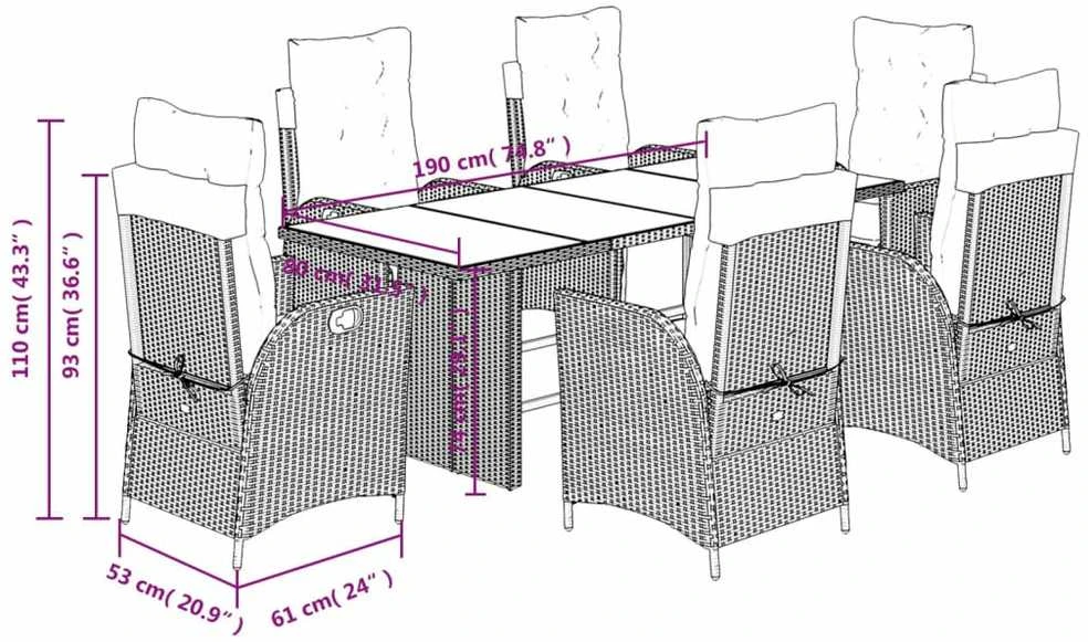Lauko baldų komplektas Sodo komplektas su pagalvėlėmis, 7 dalių, pilkas, poliratanas
