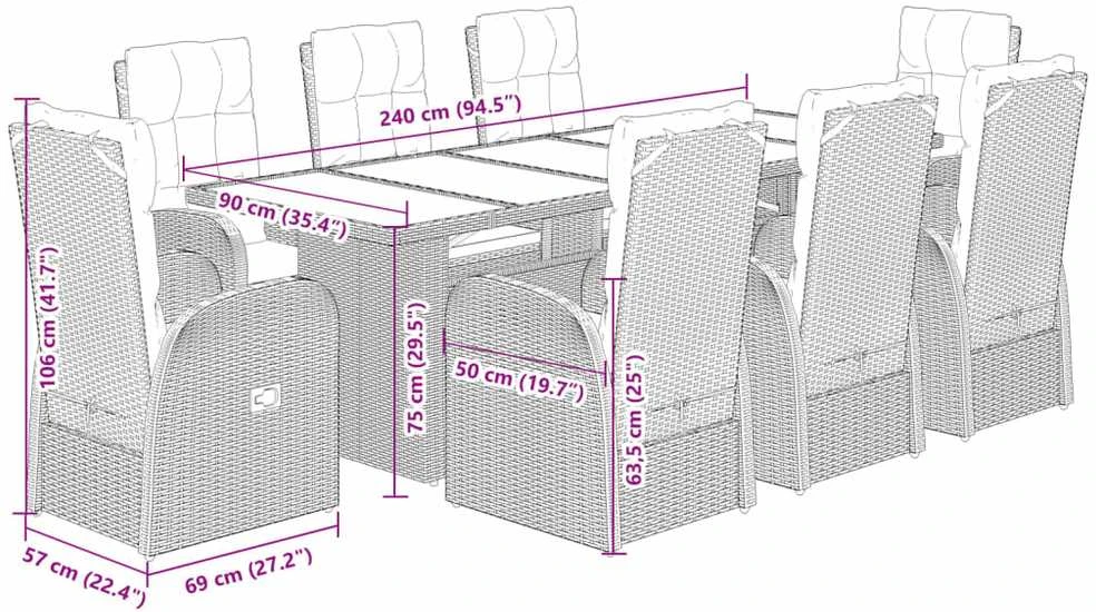 Sofa Sodo komplektas su pagalvėlėmis, 9 dalių, juodas, poliratanas