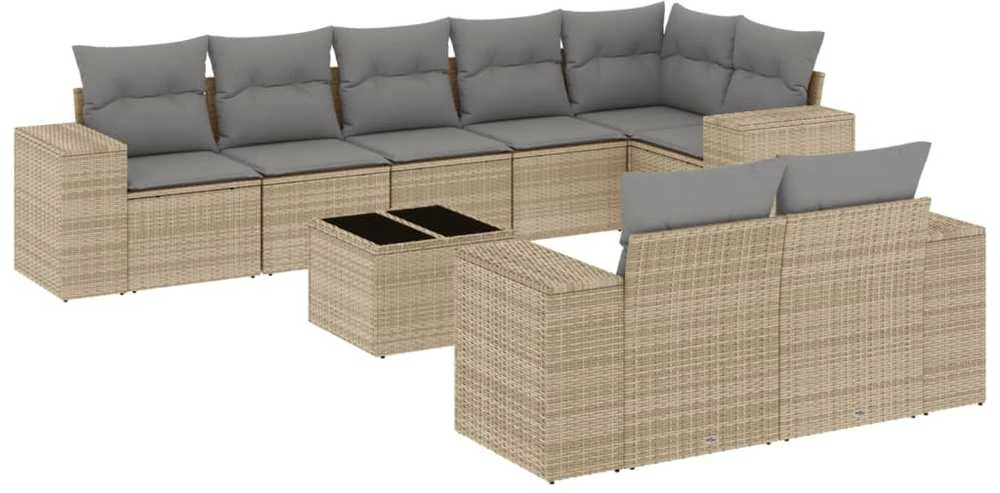 Sofa Sodo komplektas su pagalvėlėmis, 9 dalių, smėlio, poliratanas