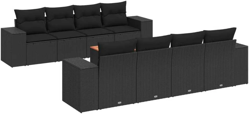 Sofa Sodo komplektas su pagalvėlėmis, 9 dalių, juodas, poliratanas
