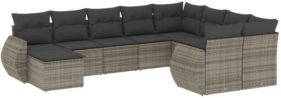 Sofa Sodo komplektas su pagalvėlėmis, 10 dalių, pilkas, poliratanas