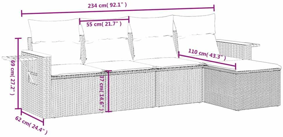 Lauko baldų komplektas Sodo komplektas su pagalvėlėmis, 5 dalių, juodas, poliratanas