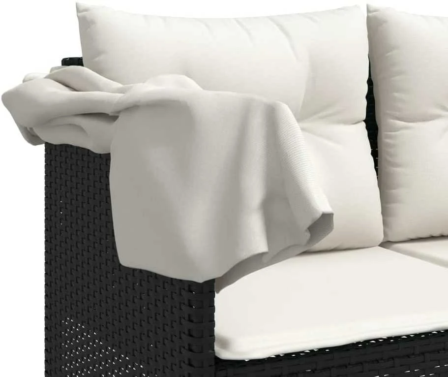 Lauko baldų komplektas Sodo komplektas su pagalvėlėmis, 5 dalių, juodas, poliratanas