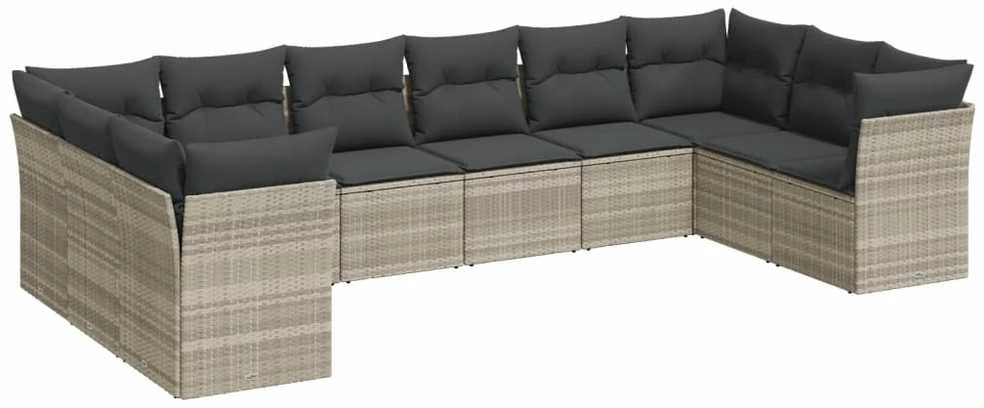 Sofa Sodo komplektas su pagalvėlėmis, 10 dalių, pilkas, poliratanas