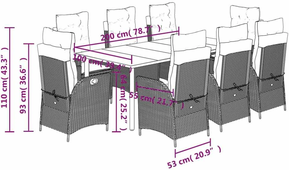 Sodo komplektas su pagalvėlėmis, 9 dalių, juodas, poliratanas