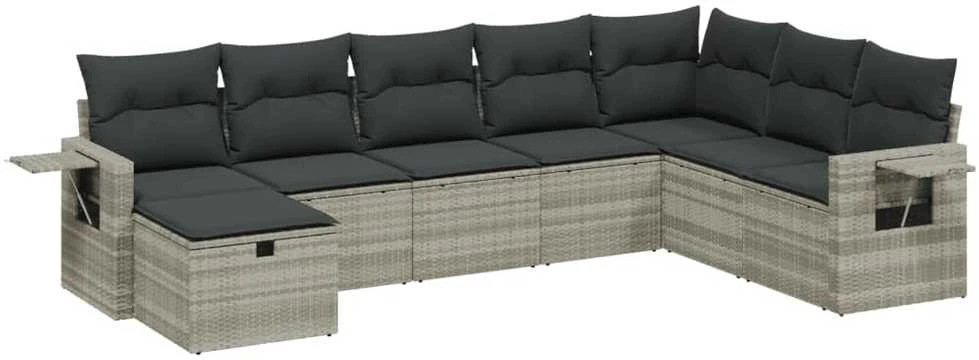 Sofa Sodo komplektas su pagalvėlėmis, 8 dalių, pilkas, poliratanas