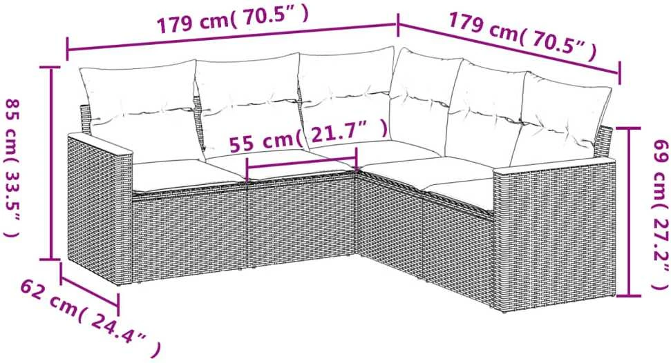 Lauko baldų komplektas Sodo komplektas su pagalvėlėmis, 5 dalių, juodas, poliratanas