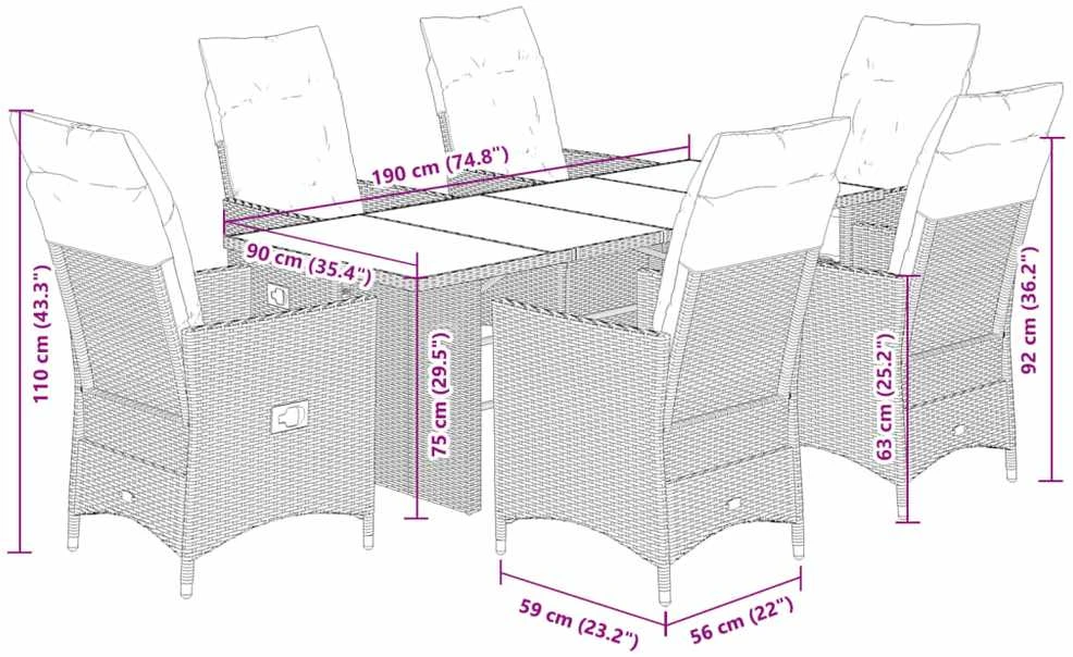 Sodo komplektas su pagalvėlėmis, 7 dalių, juodas, poliratanas