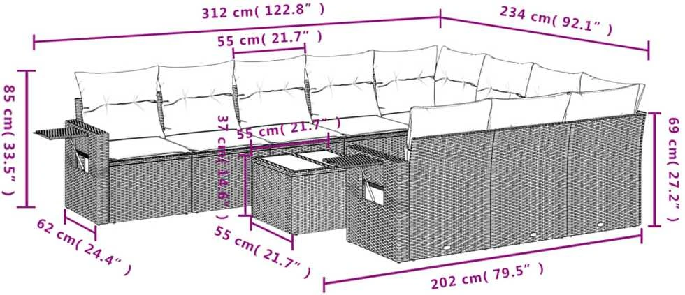 Sofa Sodo komplektas su pagalvėlėmis, 11 dalių, pilkas, poliratanas