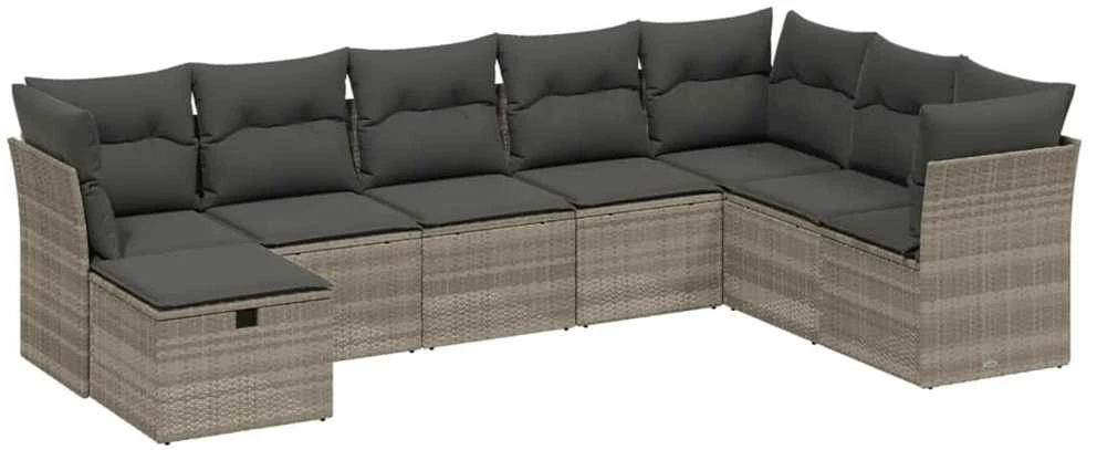 Sofa Sodo komplektas su pagalvėlėmis, 8 dalių, pilkas, poliratanas