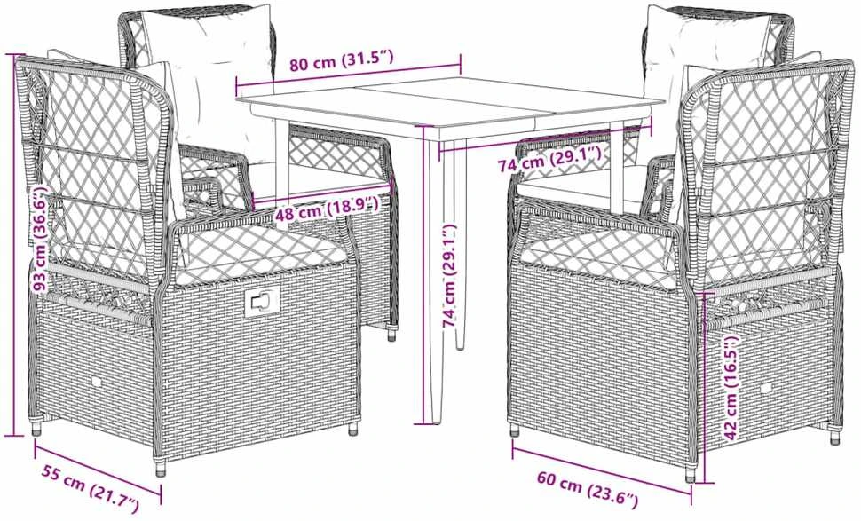 Lauko baldų komplektas Sodo komplektas su pagalvėlėmis, 5 dalių, pilkas, poliratanas