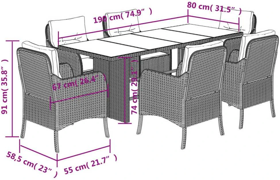 Lauko baldų komplektas Sodo komplektas su pagalvėlėmis, 7 dalių, smėlio, poliratanas