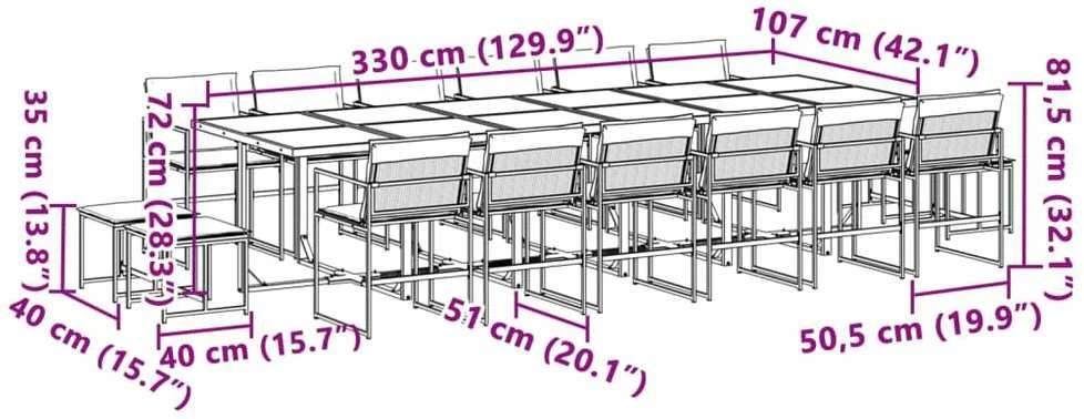 Lauko baldų komplektas Sodo komplektas su pagalvėlėmis, 17 dalių, baltas, tekstilenas