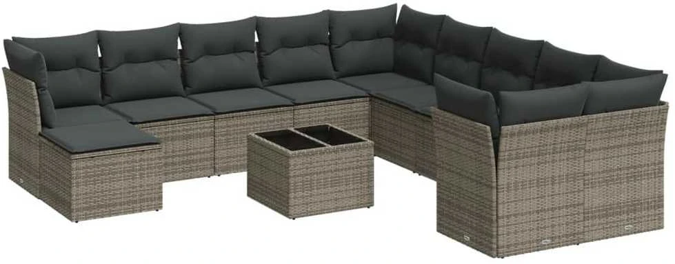 Sofa Sodo komplektas su pagalvėlėmis, 12 dalių, pilkas, poliratanas