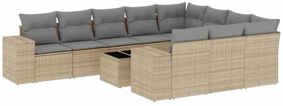 Sofa Sodo komplektas su pagalvėlėmis, 11 dalių, smėlio, poliratanas