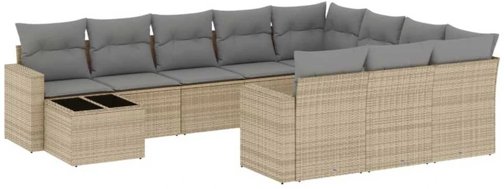 Sofa Sodo komplektas su pagalvėlėmis, 11 dalių, smėlio, poliratanas