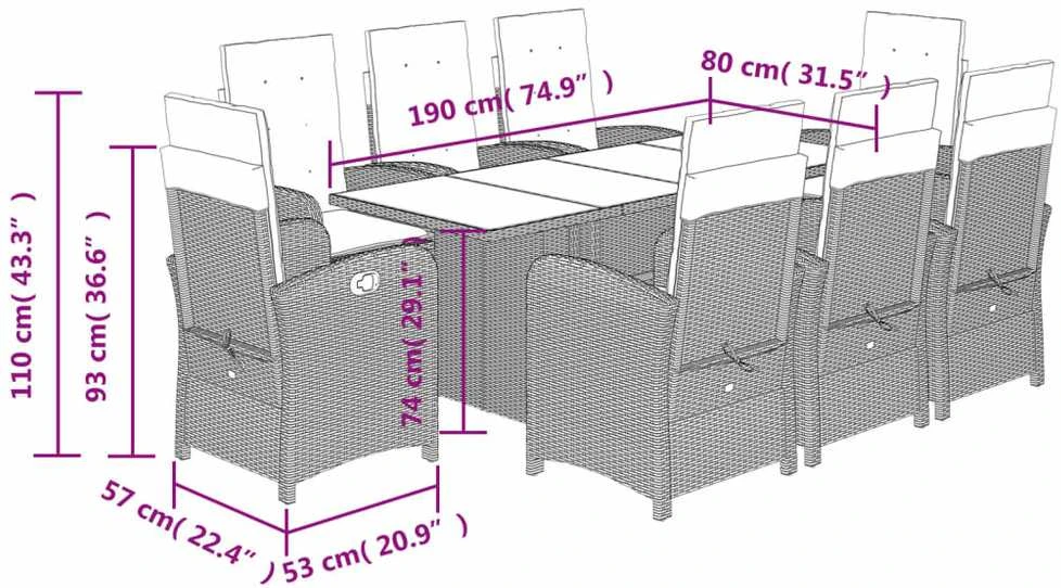 Lauko baldų komplektas Sodo komplektas su pagalvėlėmis, 9 dalių, smėlio, poliratanas