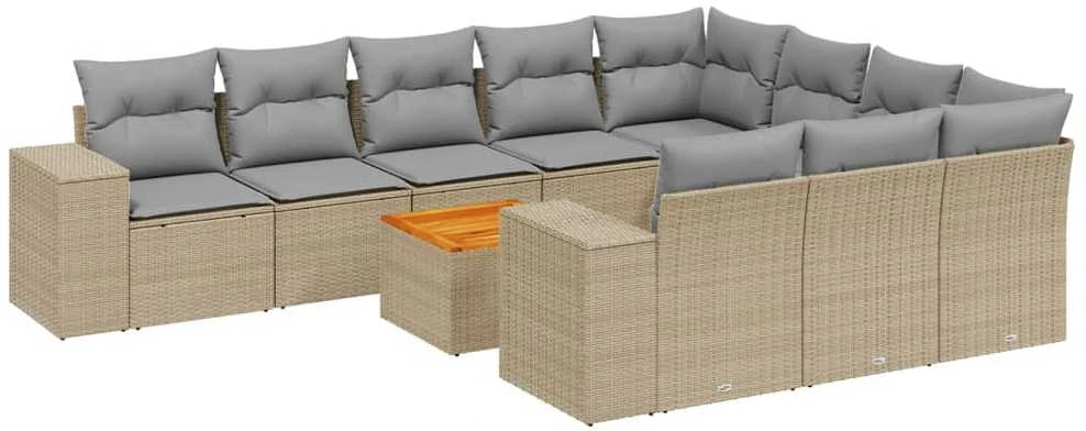 Sofa Sodo komplektas su pagalvėlėmis, 11 dalių, smėlio, poliratanas