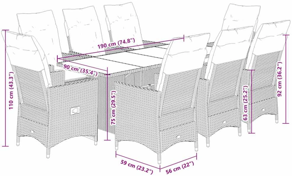 Sofa Sodo komplektas su pagalvėlėmis, 9 dalių, juodas, poliratanas
