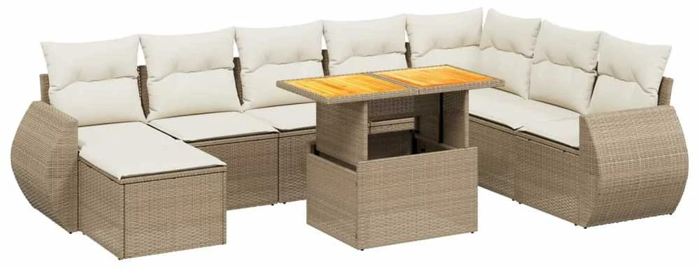 Sofa Sodo komplektas su pagalvėlėmis, 9 dalių, smėlio, poliratanas