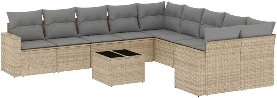 Sofa Sodo komplektas su pagalvėlėmis, 11 dalių, smėlio, poliratanas