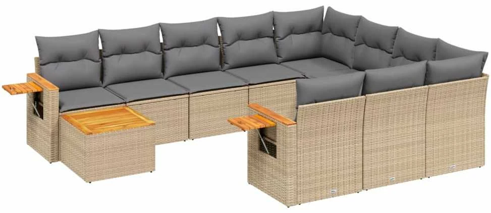 Sofa Sodo komplektas su pagalvėlėmis, 11 dalių, smėlio, poliratanas