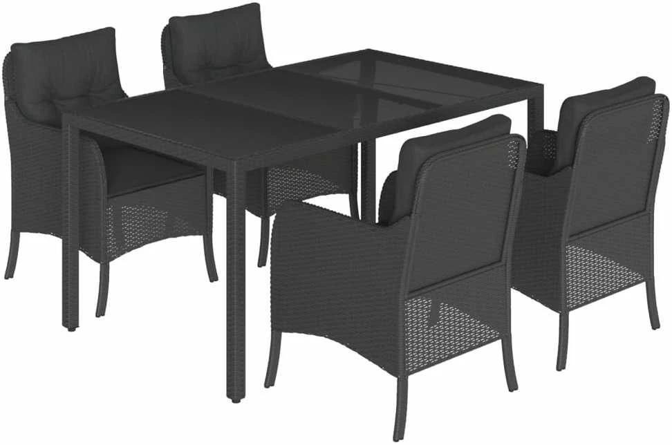 Lauko baldų komplektas Sodo komplektas su pagalvėlėmis, 5 dalių, juodas, poliratanas