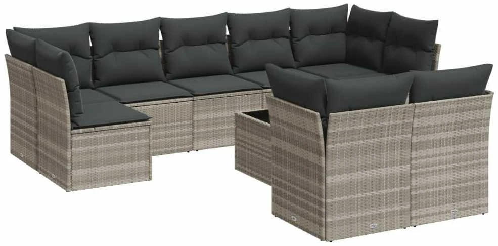 Sofa Sodo komplektas su pagalvėlėmis, 10 dalių, pilkas, poliratanas