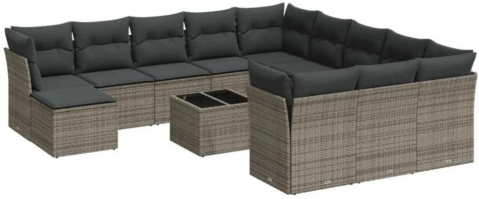 Sofa Sodo komplektas su pagalvėlėmis, 13 dalių, pilkas, poliratanas