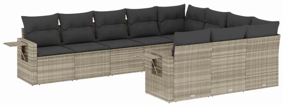 Sofa Sodo komplektas su pagalvėlėmis, 10 dalių, pilkas, poliratanas
