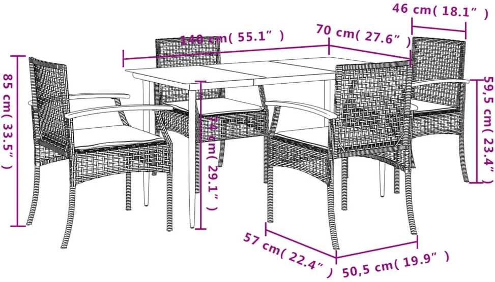 Lauko baldų komplektas Sodo komplektas su pagalvėlėmis, 5 dalių, smėlio, poliratanas