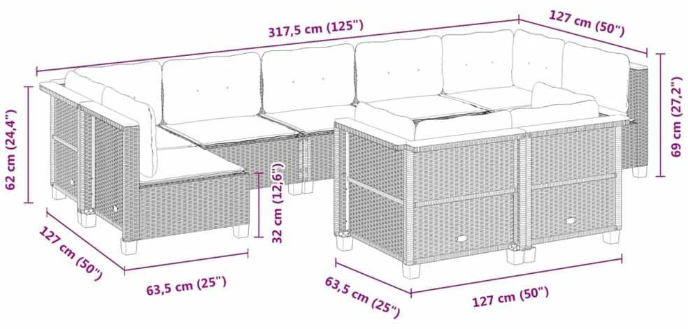 Lauko baldų komplektas Sodo komplektas su pagalvėlėmis, 9 dalių, juodas, poliratanas