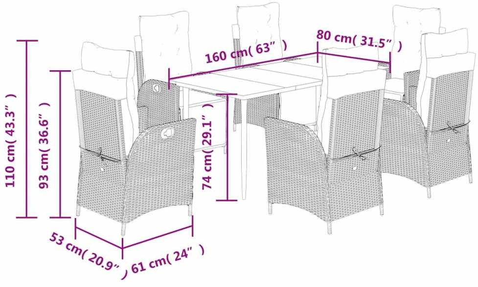 Sodo komplektas su pagalvėlėmis, 7 dalių, pilkas, poliratanas