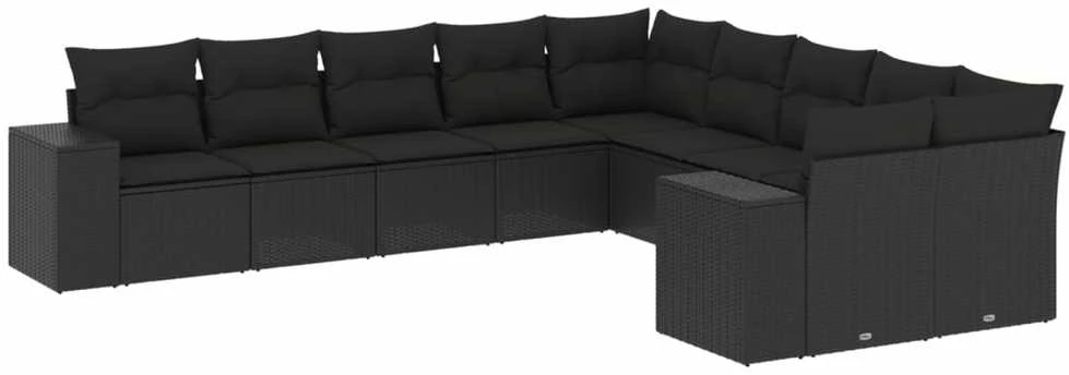 Lauko baldų komplektas Sodo komplektas su pagalvėlėmis, 10 dalių, juodas, poliratanas