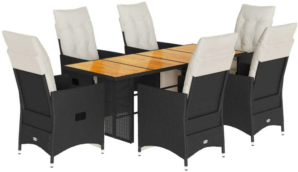 Sofa Sodo komplektas su pagalvėlėmis, 7 dalių, juodas, poliratanas