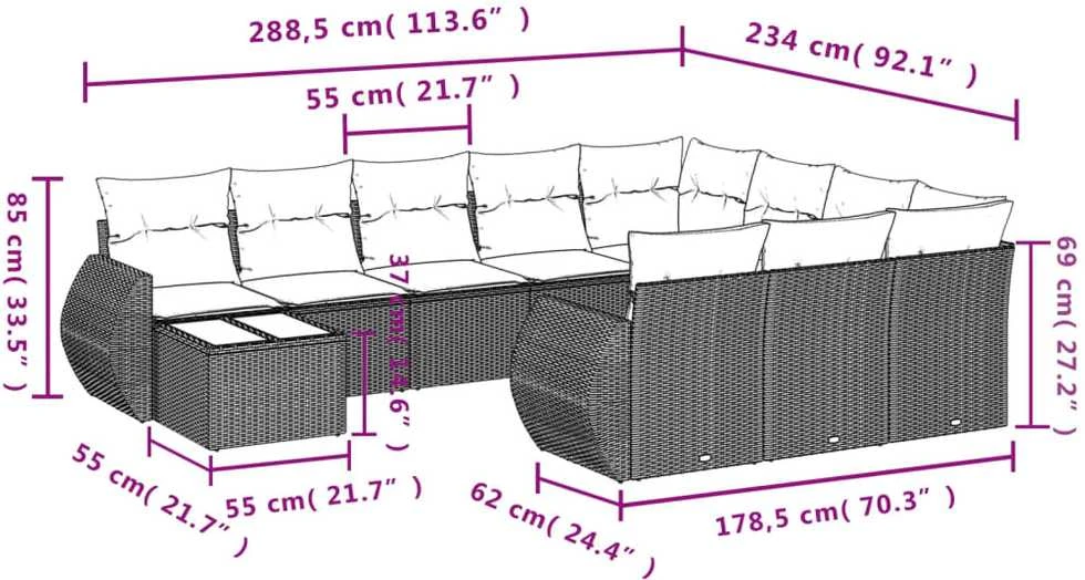 Sofa Sodo komplektas su pagalvėlėmis, 11 dalių, smėlio, poliratanas