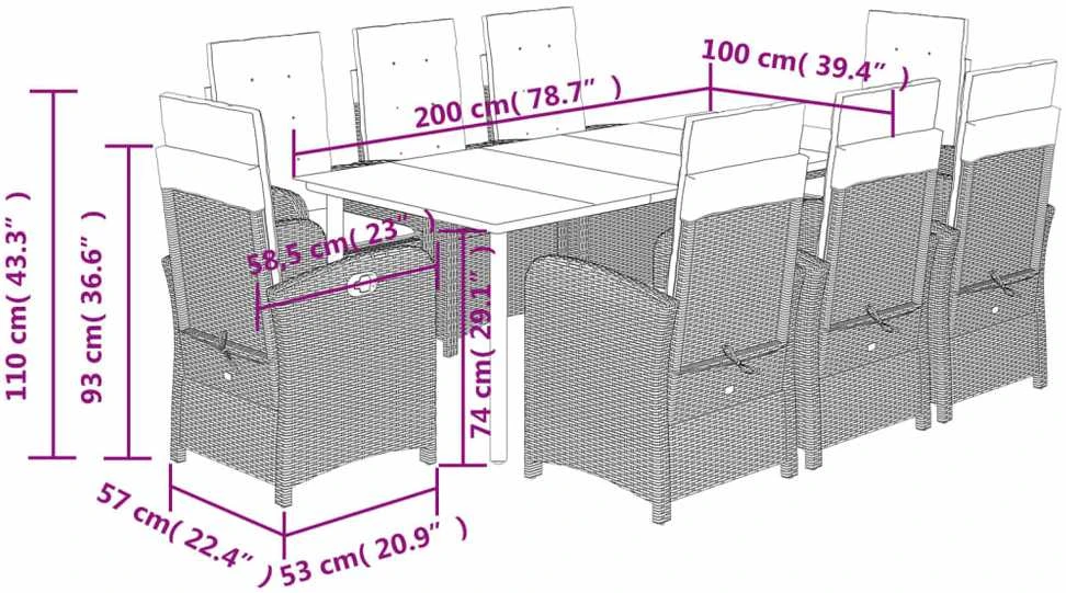 Lauko baldų komplektas Sodo komplektas su pagalvėlėmis, 9 dalių, pilkas, poliratanas