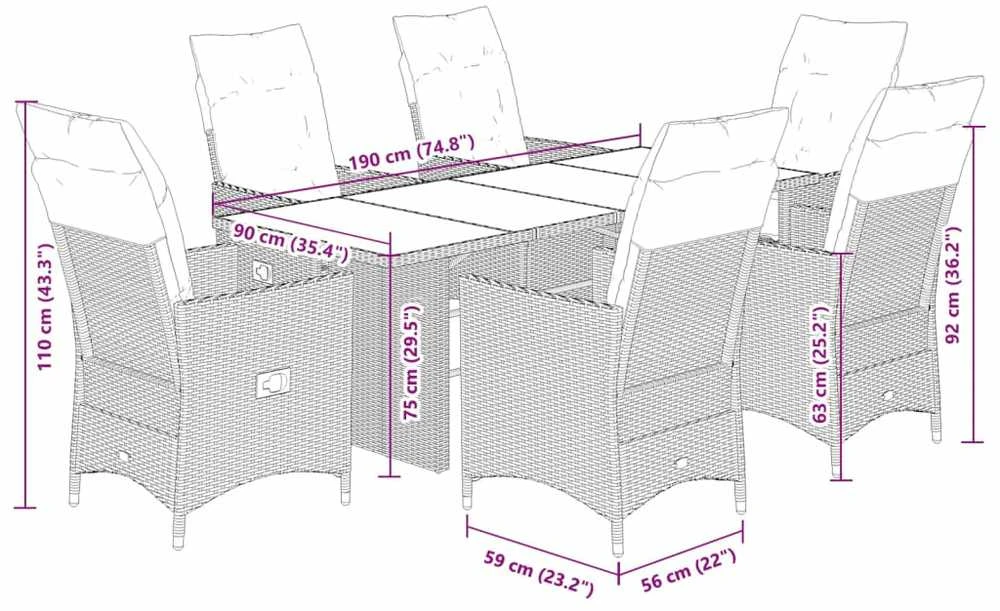 Sodo komplektas su pagalvėlėmis, 7 dalių, rudas, poliratanas