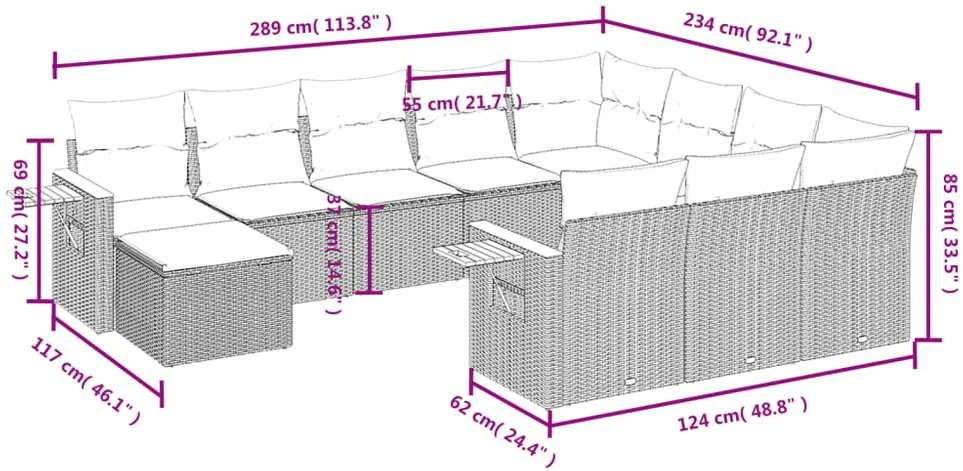 Sofa Sodo komplektas su pagalvėlėmis, 11 dalių, smėlio, poliratanas